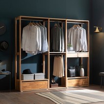 [1만원 즉시할인]장인가구 루디 원목 드레스룸 2200 옷장 2단서랍 행거형, 멀바우