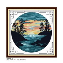 십자수 자수 만들기 일몰 시리즈 풍경 키트 aida 14ct 11ct 화이트 캔버스 패브릭 바늘과 실 diy 세트, fa312, 14ct 미인쇄