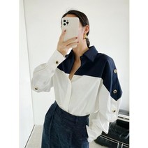 배색 셔츠 반반 남방 카라 루즈픽 오피스룩 모던 블라우스