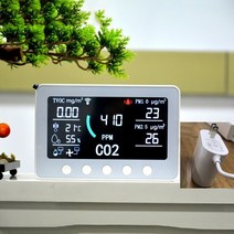 이산화탄소 측정기 CO2 복합가스 측정기 스마트 공기 모니터 . . 포름 알데히드 감지기 온도 습도 정확한 센서, 흰색 미국 플러그