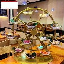 디저트 마카롱 회전 트레이 베이커리 진열대 일식초밥, 골드+골드 12단(대형)60x20x높이70cm