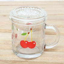 귀여운 프린팅 아기자기 뚜껑 체리 머그컵, 단품