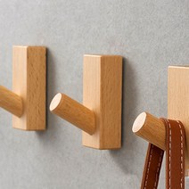 일편공심 무타공 후크 원목 벽걸이 우드 옷 가방 걸이, 2개, 밝은우드