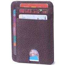 Borgasets 남성 및 여성용 슬림 지갑 미니멀리스트 얇은 여행용 전면 포켓 천연 가죽 신용 카드 홀더 RFID 차단 크로스 블루