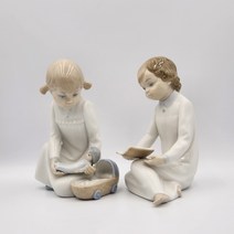 (엔틱빈티지) 스페인 야드로 자피르 도자기인형 피겨린(아기와소녀 책읽는아이), 아기와소녀