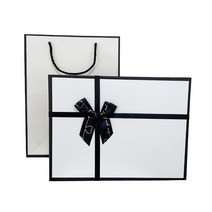 루루홈 리본 선물 포장 박스 + 종이가방 (5호 27.7 x 21 x 8.5), 블랙 앤 화이트
