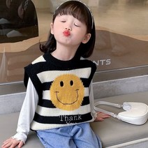 남아 여아 민소매 니트티 스마일 니트 조끼 베스트 아동복 주니어 초등학생 봄가을