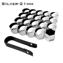 튜익스휠너트 자동차휠너트 20pcs 범용 녹 방지 17 19 21mm 크롬 광택 abs, 실버 21mm