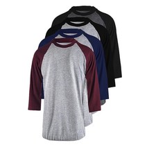 TOP LEGGING 남성용 4팩 레귤러 핏 7부 소매 야구 티셔츠 - 면 래글런 저지 S-5XL 4팩: Bkltg_ltgnav_chablk_ltgblk135614, X-Large, X-Large