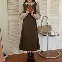 언발란스 카라 유니크 단정 심플 옆주름 원피스