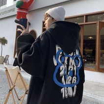 YAPOGI 맨투맨 후드 루즈핏 그래피티 프린트 상의