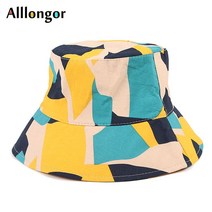 여름 파나마 여성 양동이 모자 2021 Streetwear 얇은 Chapeau 밥 Femme 기하학 격자 무늬 인쇄 힙합 모자 Sun Fisherman Hats