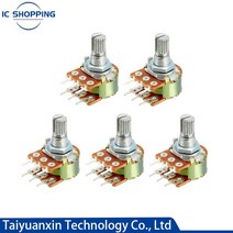 5pcs wh148 샤프트 앰프 듀얼 스테레오 전위차계 b1k 2k 5k 10k 20k 50k 100k 500k 1m 핸들 길이 15mm 가변 저항, 5k옴