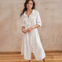 롱원피스 100% 코튼 맥시 드레스 여성용 빈티지 턴 다운 칼라 버튼 업 셔츠 블랙 롱 Robe De Soiree Bleu R