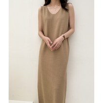 ft 린넨 민소매 홀가먼트 니트 롱 원피스 오트밀 모카