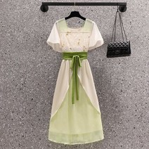 자켓원피스 신부예복 여름 반팔 实拍大码胖mm汉服改良版女夏装2022年新款中国风气质温柔收腰裙子