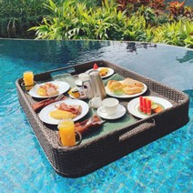 팬션 수영장 위 라탄 플레이팅 쟁반 조식 호캉스, 사각블랙(100X60X20)