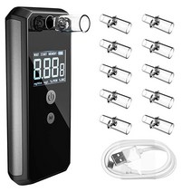 Breathalyzer 전문가용 연료 전지 센서 호흡 알코올 테스터 고정밀 USB 충전식 디지털 경찰 음주 측정기 마우스피스 10개