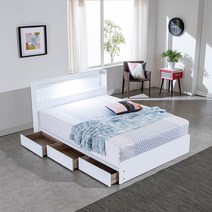 301 303 통서랍 LED 침대 프레임 매트리스 세트 싱글 슈퍼싱글 더블 퀸, 통서랍301(화이트), 파워본넬 자가드