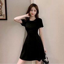 [예쁨시전] 스퀘어넥 반팔 A라인 미니 원피스