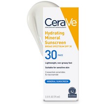 CeraVe 100% 미네랄 선스크린 SPF 30 | 민감한 피부를 위한 산화 아연 및 이산화티타늄이 함유된 페이스 선, 한개옵션0