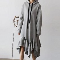 후드 롱원피스 밑단프릴 봄원피스 맨투맨원피스 가을원피스 빅사이즈 면 루즈핏