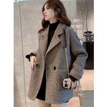 핸드메이드숏코트여성용 빈티지 울 코트 루즈핏 캐쥬얼 재킷 가을 및 겨울 아우터 상의 패션 2021