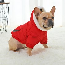프렌치불독옷 보스턴테리어 퍼그 올인원 겨울옷, 재킷 레드 XXL