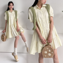 NewCare 여성 미니 캉캉원피스 셔츠원피스 카라넥 면원피스 캐주얼룩