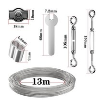 턴버클 13m 304 스틸 와이어 로프 트 렐리 스 케이블 소프트 PVC 코팅 2mm 턴버클 후크 아일렛 알루미늄 슬, 한개옵션0