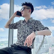 GBG 남자 호피무늬 레오파드 셔츠 건달 봄여름 남성 반팔