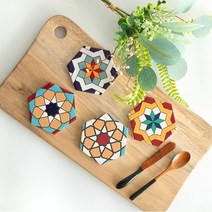 타일 육각 코스터 4p set.베가