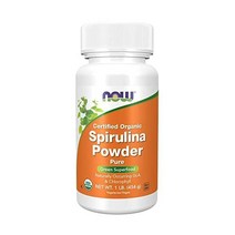 NOW Supplements Certified Organic Spirulina Powder 풍부한 베타카로틴(비타민 A) 및 자연 발생 GLA 및 엽록소 함유 B-12 1파, 1 파운드