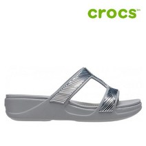 크록스 여성 샌들 41- 207144-007 Womens Crocs Monterey Metallic Slip-On Wedge Light Grey