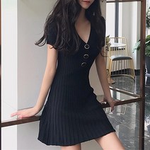 대박난박양 골지 버튼 반팔 원피스