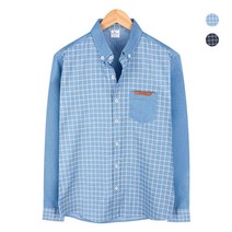 이지핏 윈도우페인 체크 데님 블루 셔츠_NWM003_Blue 남자청남방 차이나카라 만다린카라 데님셔츠 청자켓 유니클로청남방 청남방코디 오버핏청남방 남방