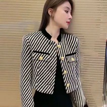 여성트위드자켓 겨울 여자 청자켓프랑스 스타일 스트라이프 우아한 겉옷 여성 가을 홍콩 풍미 로얄 시스터