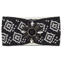 Badgley Mischka 더블 니트 자카드 Headband w/ 크리스탈s, Black/Ivory, Black/Ivory