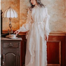 원피스 하이 엔드 드레스 2022 여성 봄가을 우아한 전체 소매 화이트 플리츠 프릴 맥시 롱 드레스
