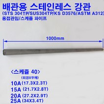 배관용 스테인레스 강관(STS304TP)/스텐파이프/10A~25A/스케쥴40/길이1m, 10A(17.3X2.3T)