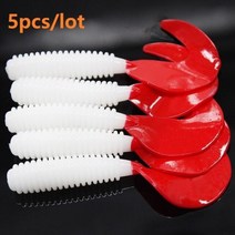 슬라이더웜 만세기웜 나선형 스트라이프 낚시 소프트 미끼 워블러 실리콘 인공 화이트 바디 레드 테일 태클 50mm-70mm 5-10 개/로트 114656, 70mm, 5개