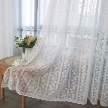 꽃무늬커튼 자수레이스커튼 속지 커튼 흰색 자수 레이스 꽃 쉬어 침실 목가적 농촌 슬라이딩 도어 창 처리