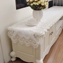 방수테이블보 테이블보 식탁보 패브릭아트 직사각형 거실 티테이블보 유럽식 레이스 테이블플래그 가정용 코튼린넨 상큼 덮개천, T02-L51화이트, C03-40*175cm(사용 수납장길이 120-140)