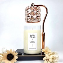 캔들백화점 스퀘어 크리스탈 루시드 캔들워머+소이캔들 대용량 대왕1000ml 캔들 세트, 루시드 로즈골드블랙+레몬라벤더