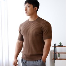 보스트핏 남자 머슬핏 골지 라운드넥 봄 여름 반팔 니트 티셔츠 7color