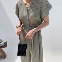 한국chic 여름 기질 우아한 V넥 크로스 셔링 디자인 느낌 스트랩 조거 캐주얼 점프슈트 팬츠
