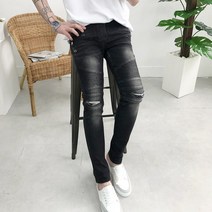 모룸 디스트로이드 덧댐 지퍼 워싱 바이커진 2컬러