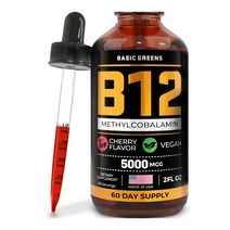 BASIC GREENS 액상형 메틸코발라민 비타민 B12 체리맛 5000mcg 2fl oz 2개월분