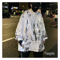 티피 맨투맨 남성 라운드 넥 BF 스팽글 힙합 긴팔 티셔츠 느슨한 힙합 탑