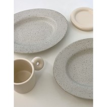 에그쉘 매트 오발 플레이트 무광 타원 접시 쿠앤크 점박이 도자기 파스타그릇, 1개